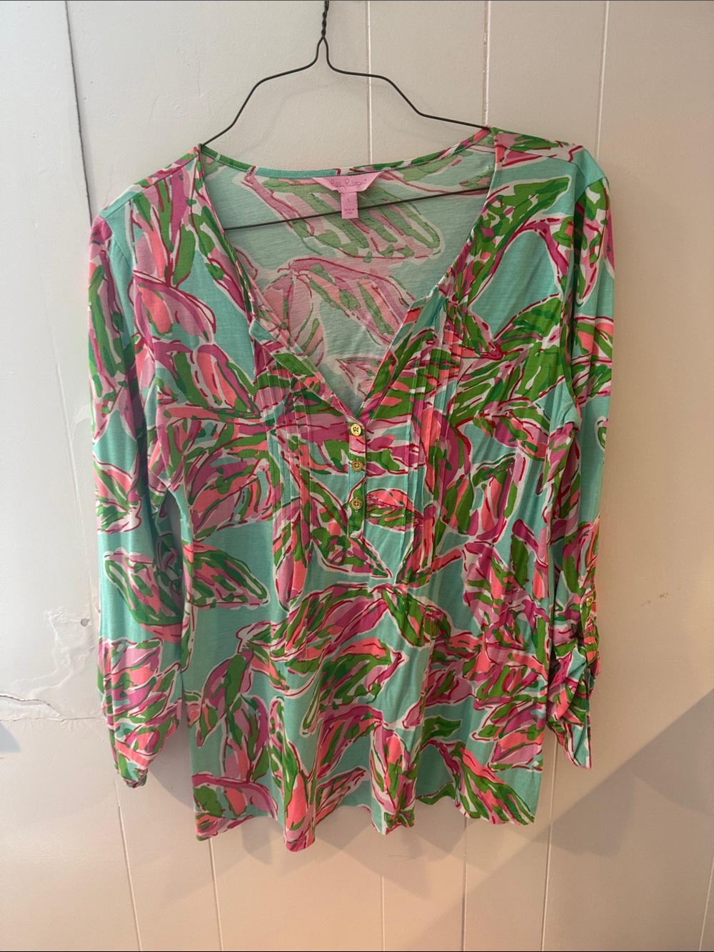 Lilly Pulitzer Mint Top with Pink & Green Tropical Print